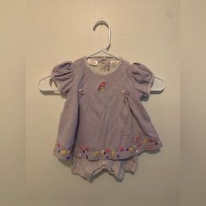 Vintage Floral Embroidered Kids Dress & Shorts - Purple Gingham 90s